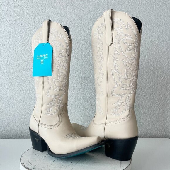 Lane SMOKESHOW Womens Cowboy Boots 9 Pale Ivory Leather Western Cowgirl Tall - Picture 1 of 11
